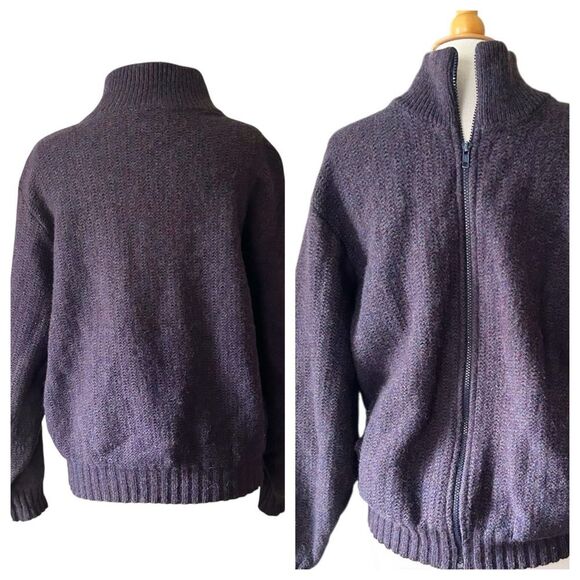 L.L. Bean Zip front Navy Blue Grey Wool Cardigan - Large - Picture 3 of 7